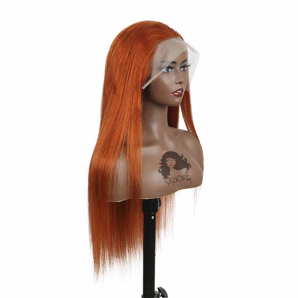 ginger hair lace frontal wigs, dark orange human hair wigs