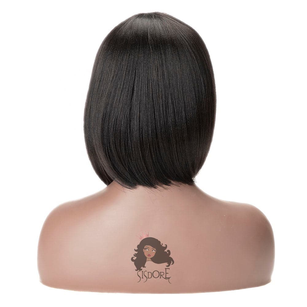 human hair bob wig with bangs 10 inch