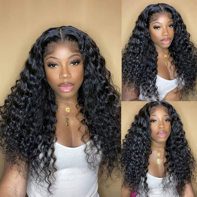 Deep Wave glueless HD lace human hair wigs, curly 360 lace wigs