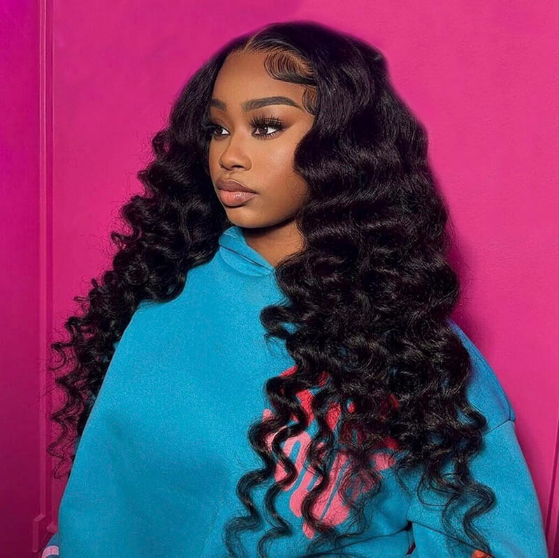 loose wave black hair lace front wig