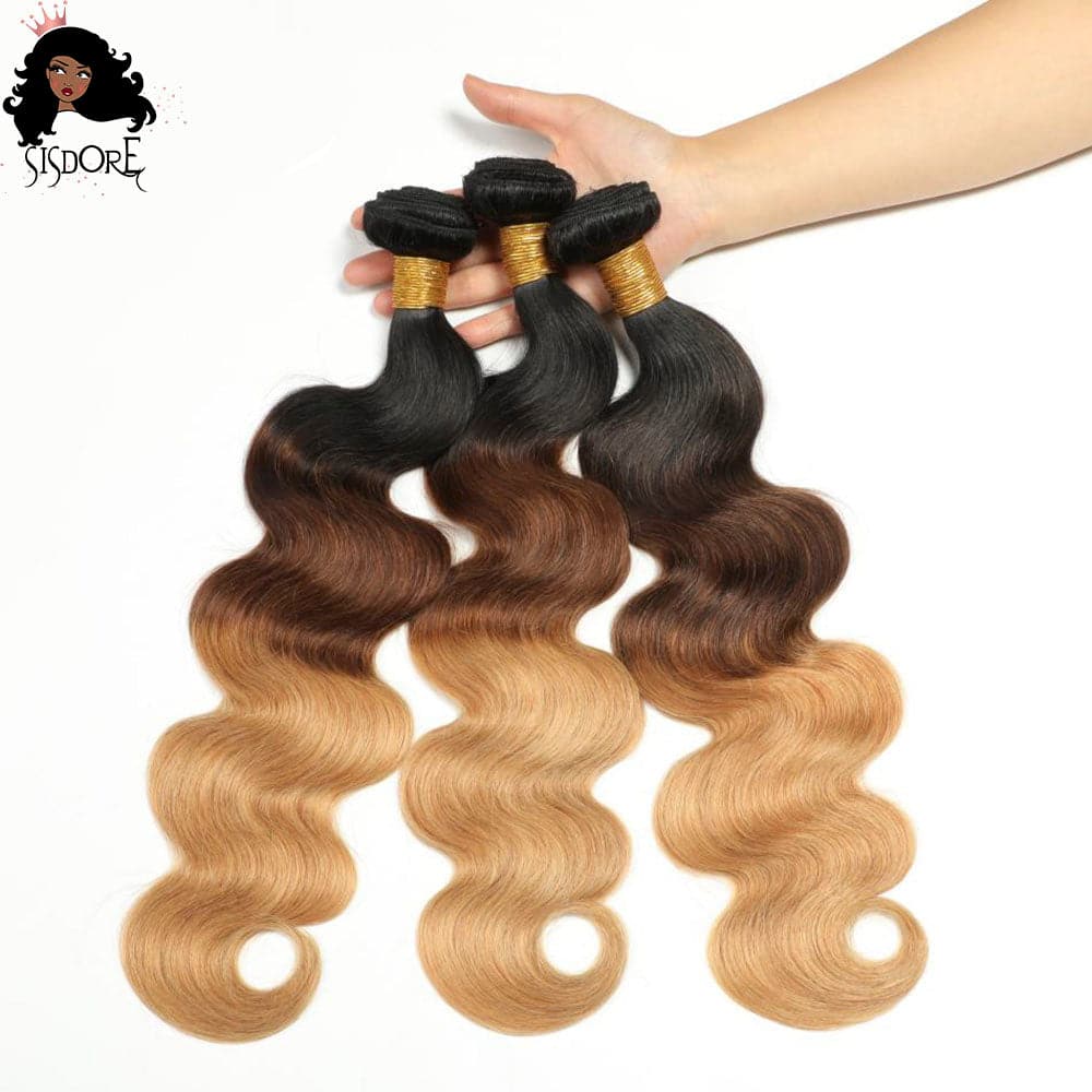 ombre body wave hair weaves 3 bundles #1B/4/27 