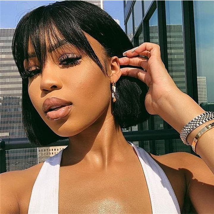 short black bob wig with bangs