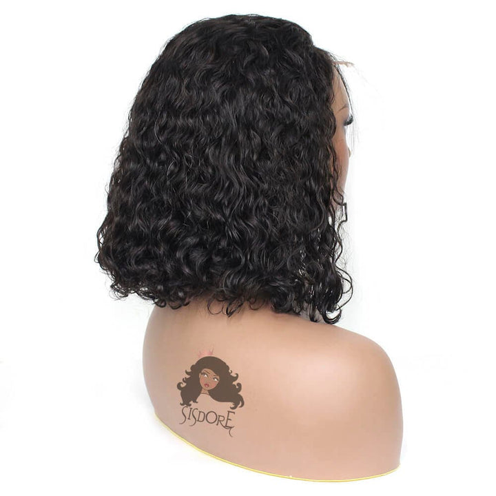 short black curly human hair wig, HD lace closure bob wig with curls