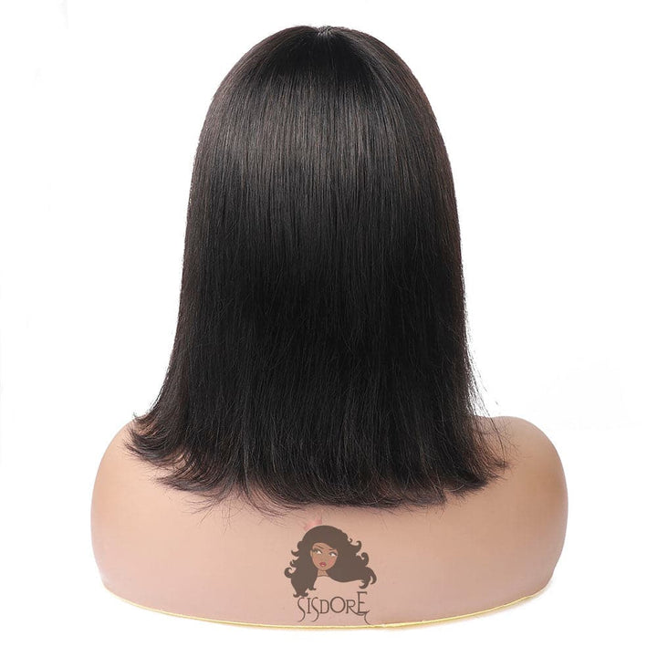 short black straight bob wig with fringe 12 inch