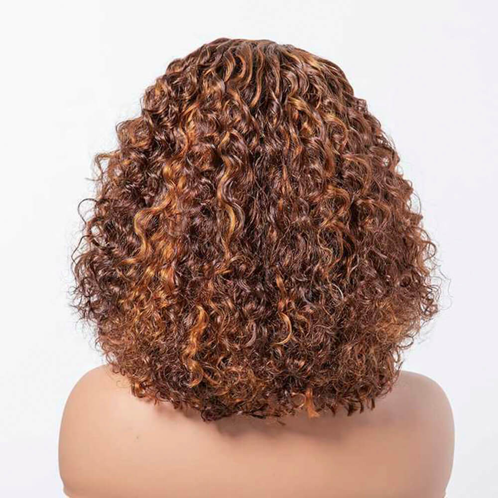 water wave bob wig - brown with auburn highlights
