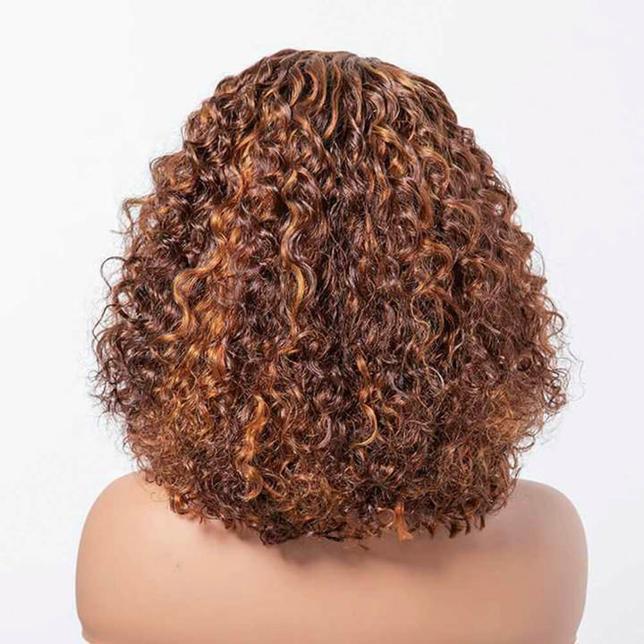 water wave bob wig - brown with auburn highlights